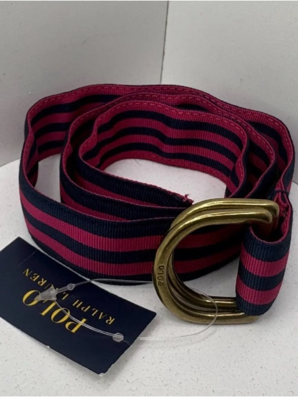 Polo by Ralph Lauren Pink & Navy Striped Webbing Belt Youth Size Small